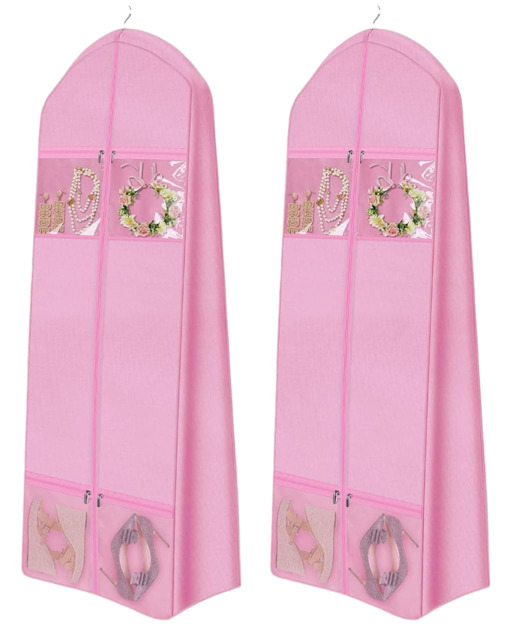 RAAHII big size Lehenga gown packing cover for storing heavy large long dress sherwani garment bag clothes for wedding, travel and wardrobe storage (Pack of 1, Pink), 100% Virgin Non-Woven Fabric