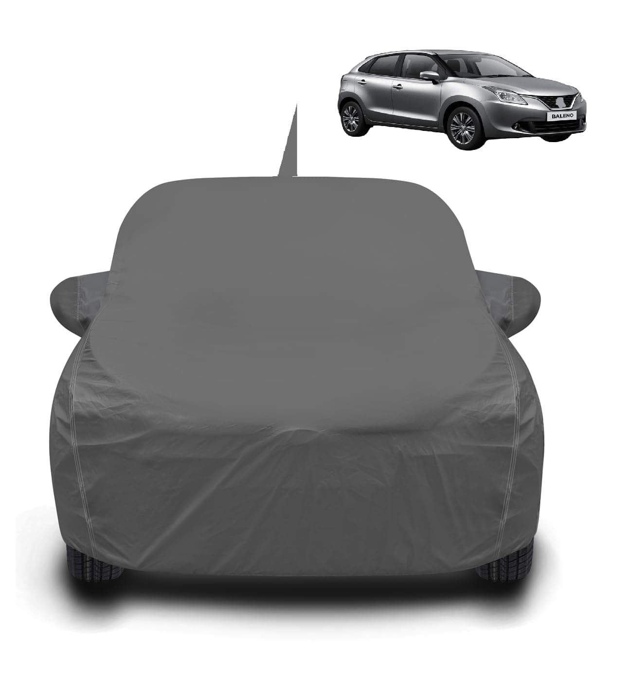 Auto Hub Waterproof Car Cover Compatible with Maruti Baleno with Antenna & Mirror Pockets, Soft Cotton Lining, Baleno Car Cover Waterproof, Grey