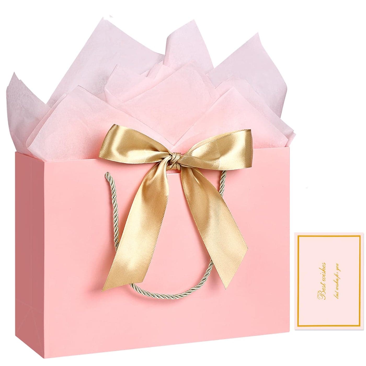 JMANNI Gift Bag 1PCS Gift Bags Large with Ribbon and 1 Greeting Cards 2 Tissue Paper Portable Paper Gift Bag with Handles Birthday Gift Bags Valentines Day Present Bags for Christmas Wedding Party Mothers Day