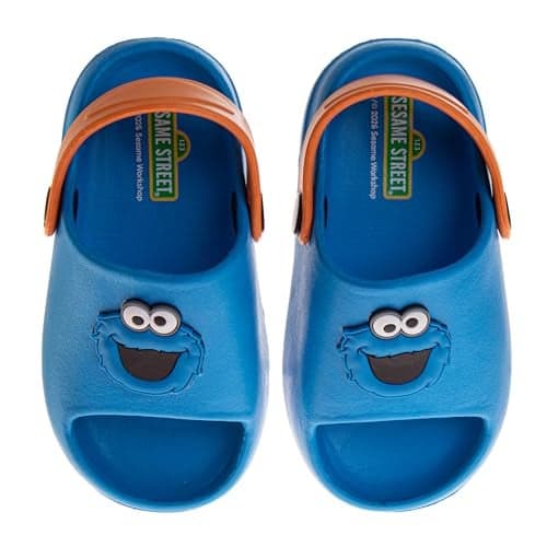 Sesame Street Clog Sandals with Backstrap - Open Toe Slides for Kids Girls and Boys - Cookie Monster Sandal Slip-On Clogs Water Resistant - Blue (Size 5-6 Toddler)