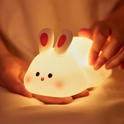 NIRDAMBHAY Big Face Rabbit Night Light, Cute Bunny Gifts, Silicone Squishy Rabbit Lamp, Rechargeable Dimmable Animal Nightlight | Ideal Gift for Boys, Girls, Toddlers, and Nursery