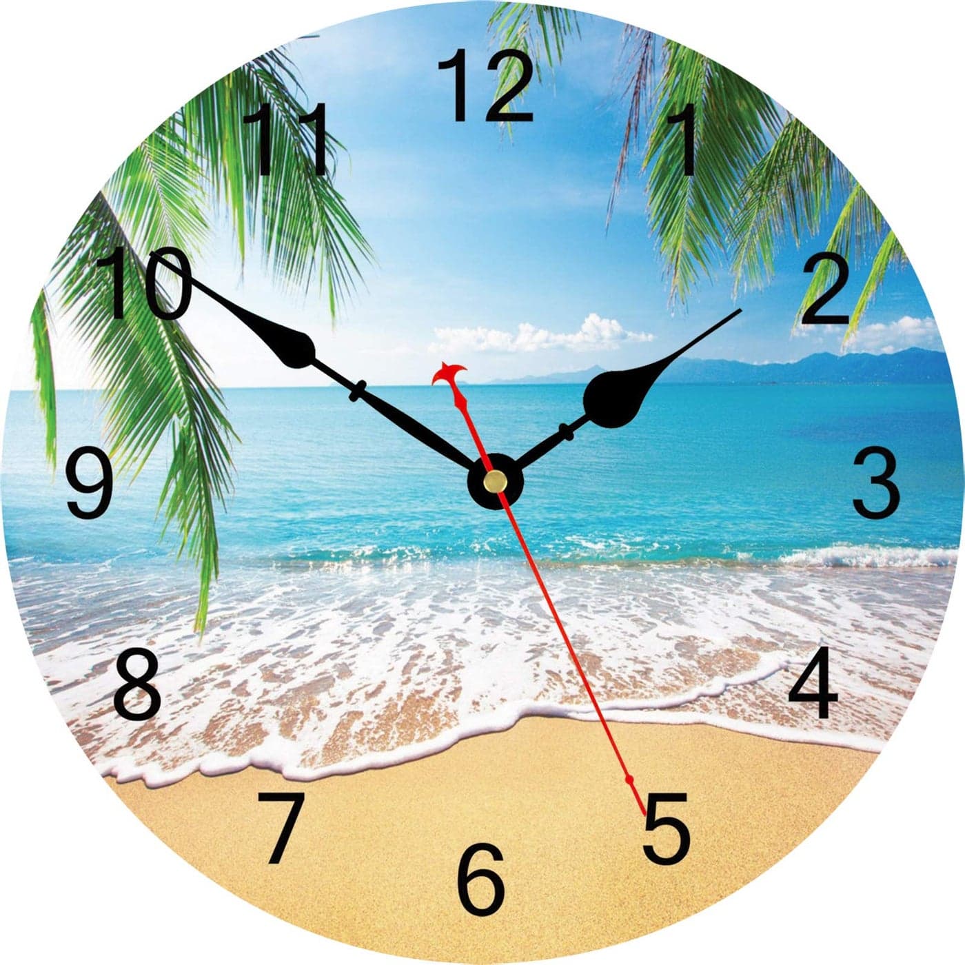 TAHEAT 14 Inch Summer Palm Trees Wall Clock Tropical Hawaiian Seashore Clocks Silent Non Ticking Easy to Read Wall Clock for KitchenBedroomLiving Room
