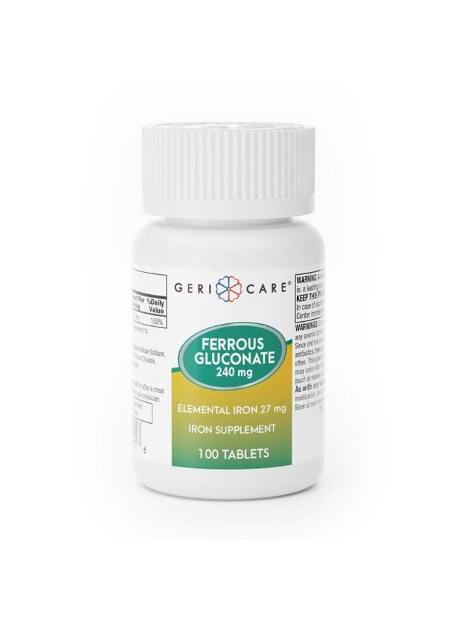 Gericare Iron 27mg Ferrous Gluconate 240mg Bottle of 100 Count (Pack of 1)