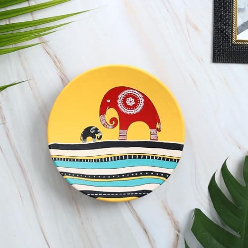 Artysta 'Mother's Love' Terracotta Wall Plates Hanging For Living Room | Decorative Hand Painted Wall Plate For Home Decor | Home Decoration Gift Item (9.5 inch, Red and Blue)