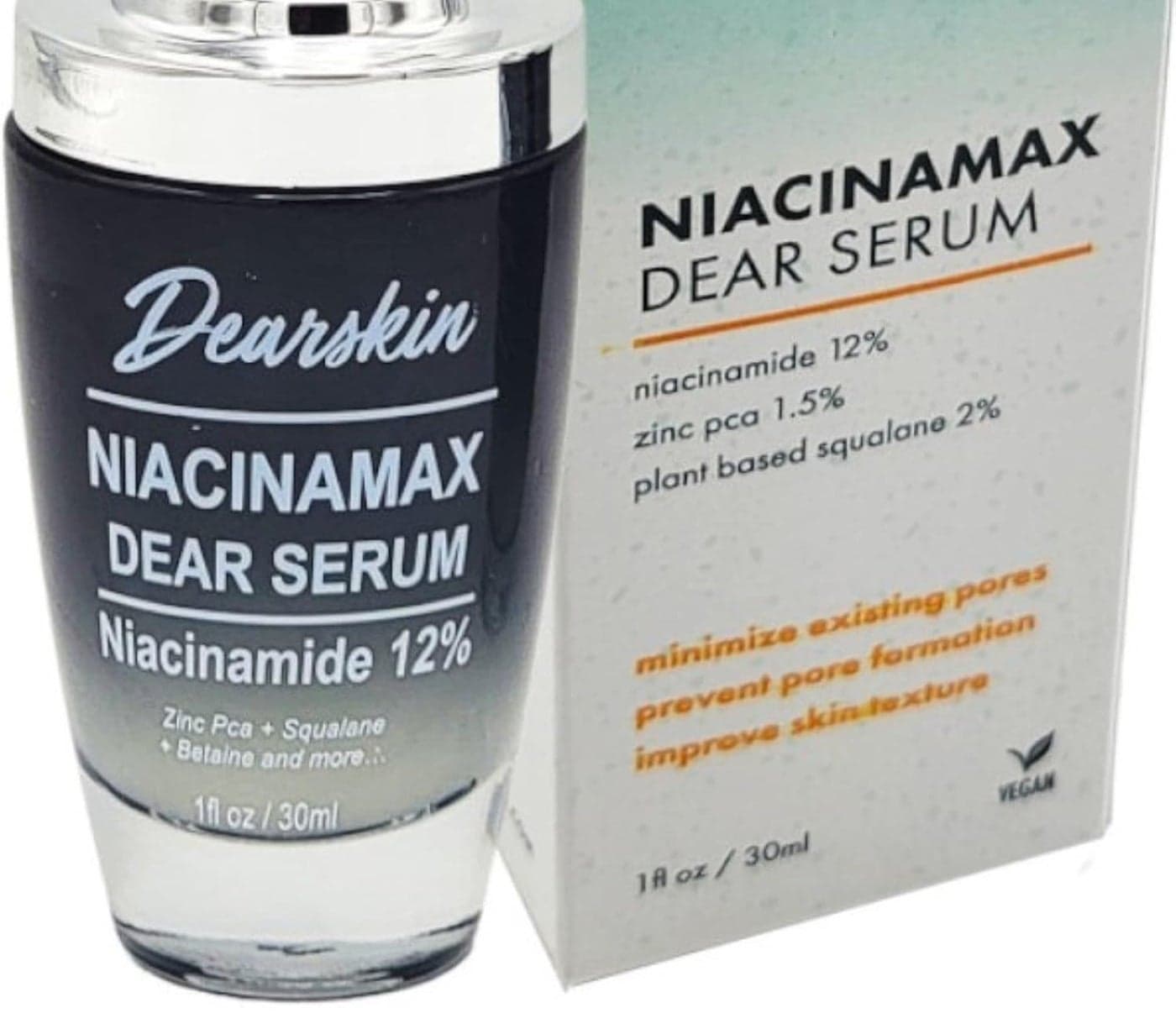 Niacinamide Serum Pore Minimizer Nacinamide 12 Zinc PCA Aqua Squalane Vitamin E Uneven Skin Tone Elasticity Wrinkles Blemishes Anti Aging Niacinamax Dear Serum