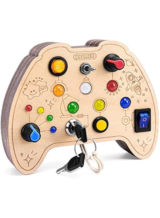 Busy Board with led Light,Switch Board,Montessori Toys for 1+ Years Old, Wooden Sensory Travel Toy for Toddlers 1-3.