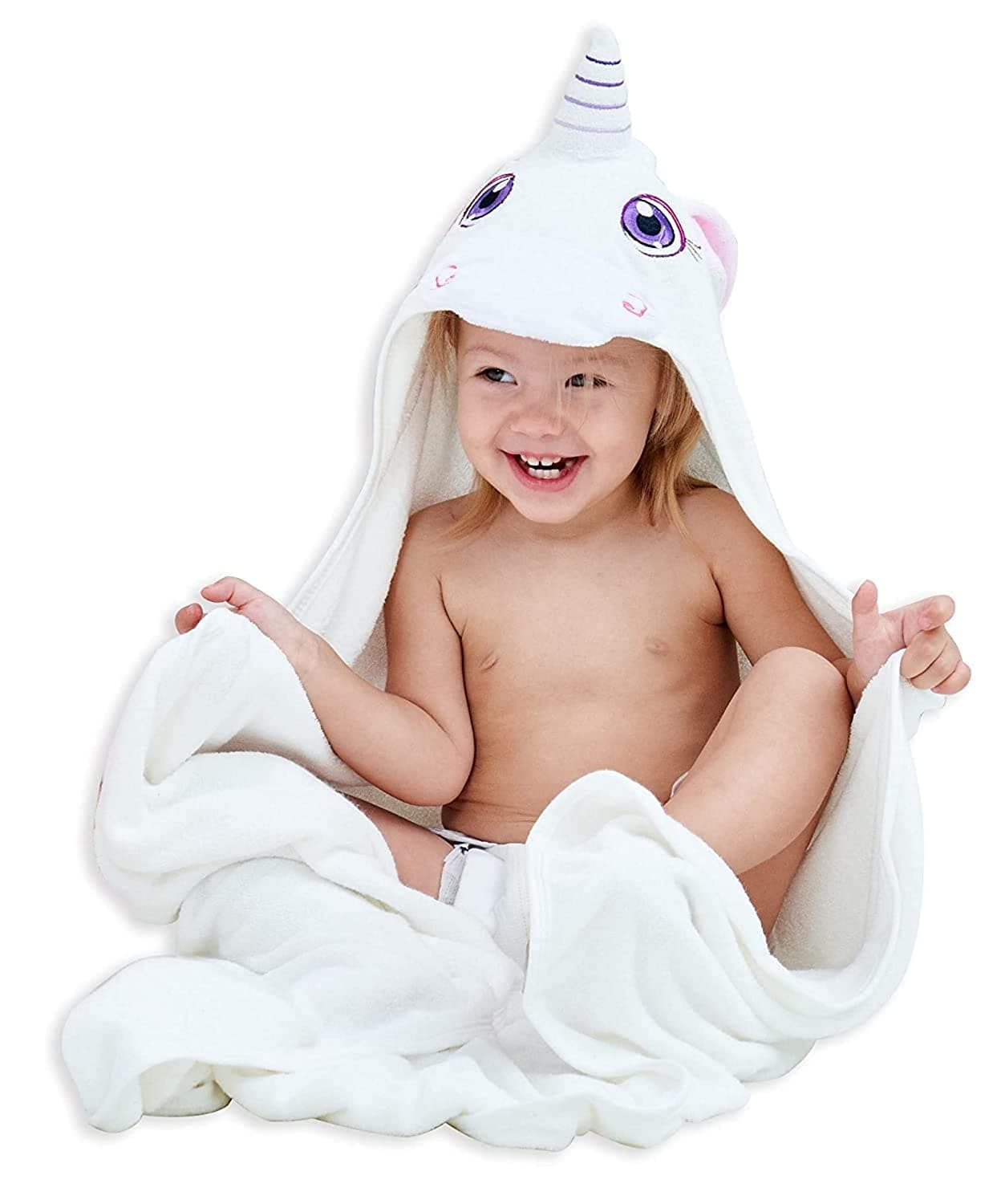 HIPHOP PANDA Hooded Towel Rayon Made from Bamboo Bath Towel with Bear Ears for Newborn Babie Toddler Infant Absorbent Large Baby Towel Unicorn 30 x 30 Inch