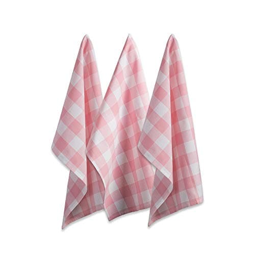 DII Buffalo Check Kitchen Collection Classic Farmhouse Dishtowel Set 20x30 Pink White 3 Piece