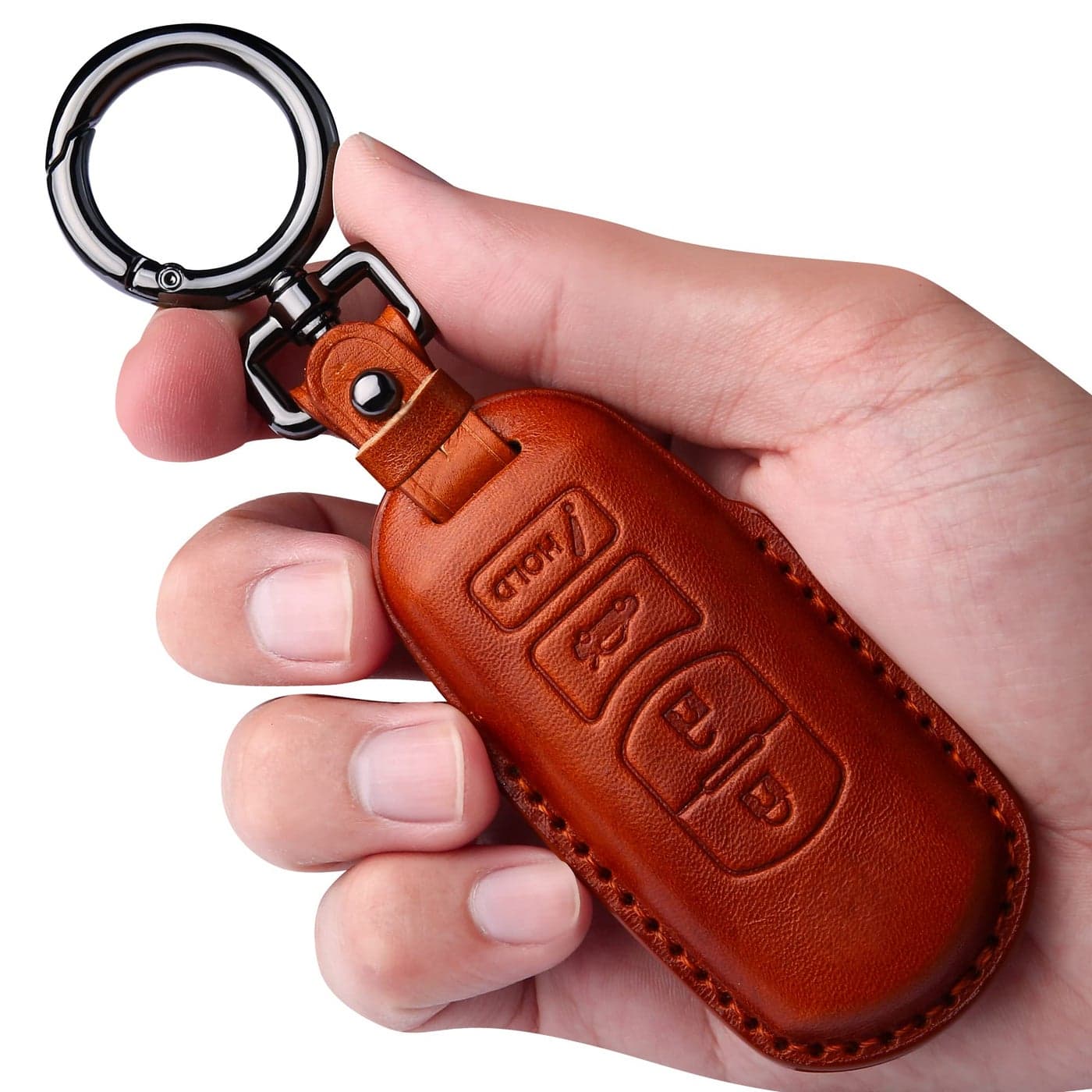Tukellen for Leather Key Fob Cover with Keychain Compatible with 3 6 8 Miata MX5 CX3 CX5 CX7 CX9 4Buttons Smart Remote Genuine Leather for Key caseBrown