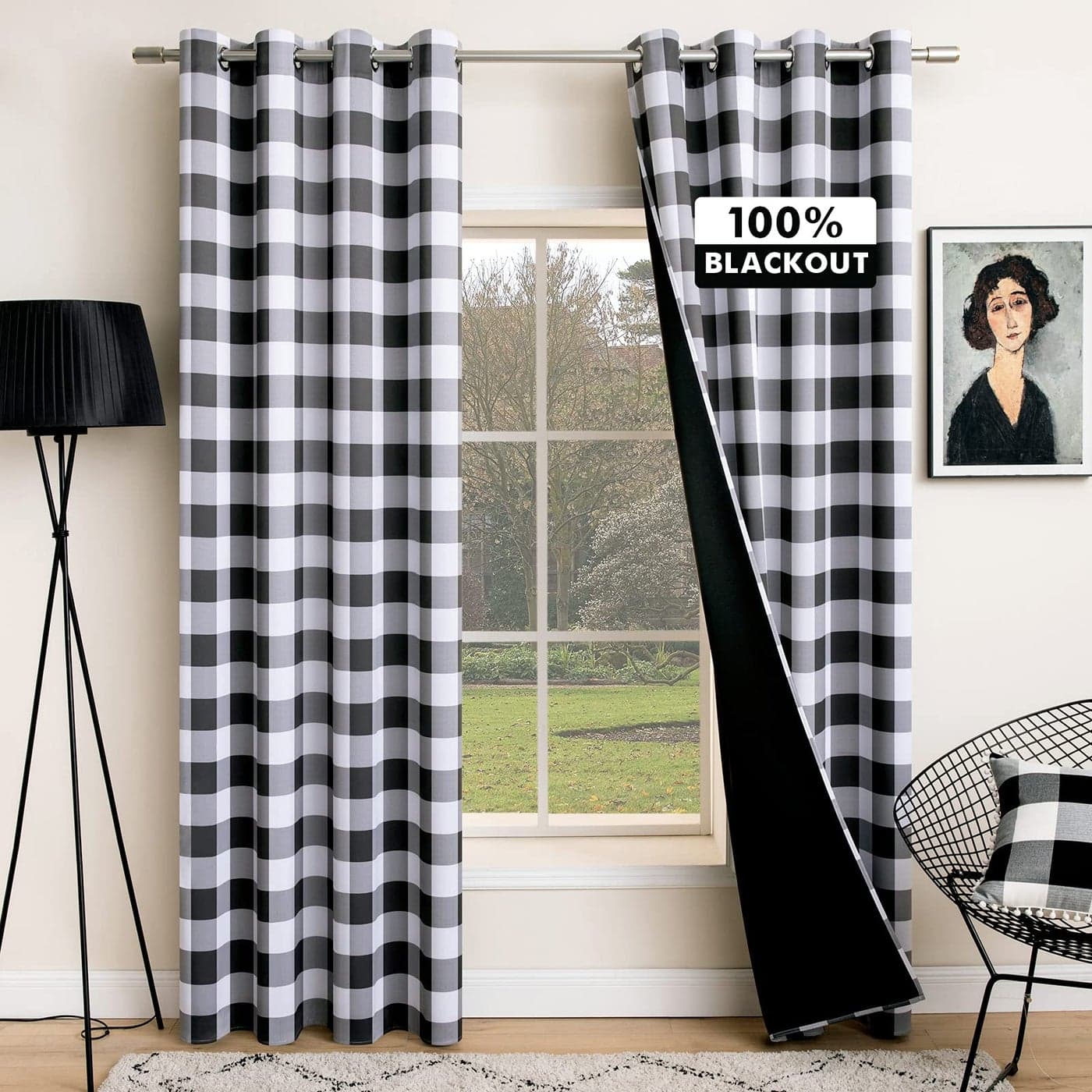 MIULEE Buffalo Plaid Curtains for Farmhouse Bedroom Blackout Window Drapes with Grommets for Living Room Darkening Light Blocking and Thermal Insulated Set of 2 Panels W 52 x L 84 Black and White