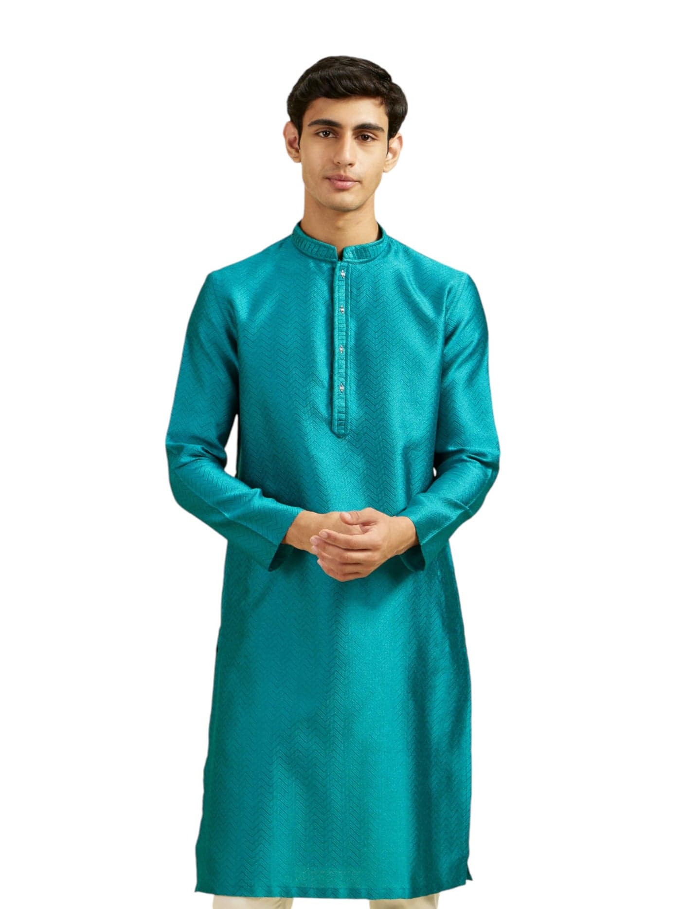 DIWAS BY MANYAVAR Men's Art Silk Jacquard Weave Kurta (Green,M)