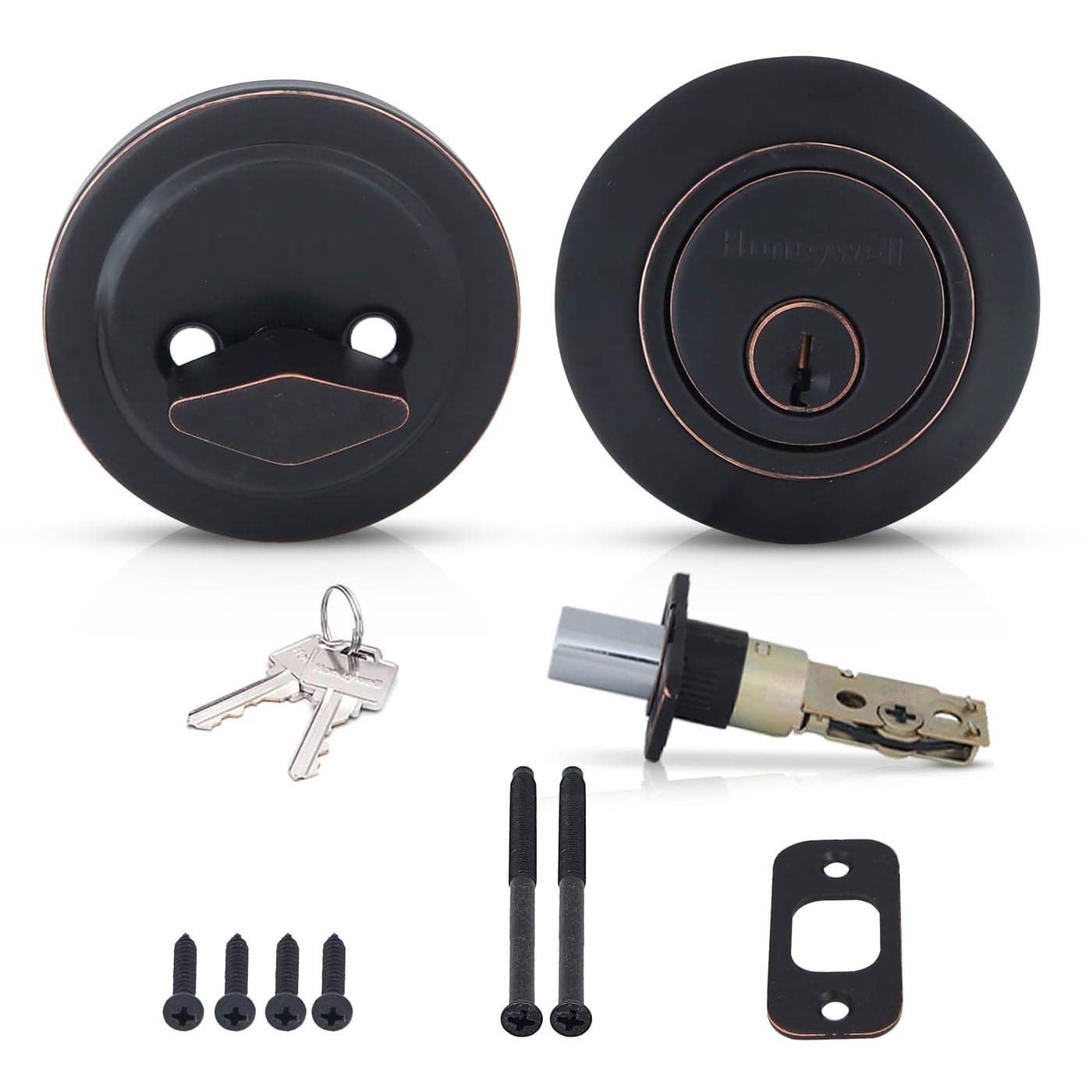 Honeywell Safes Door Locks Single Cylinder Front Door Deadbolt Lock Set Antibump Resistant Dead Bolt Lock for Exterior Doors with 2 Entry Keys 3 x 5 x 85 inches Oil Rubbed Bronze 8111409