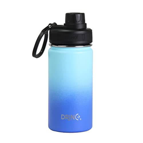 DRINCO Stainless Steel Water Bottle Spout Lid Vacuum Insulated Double Wall Water Bottle Wide Mouth (40oz 32oz 22oz 18oz 14oz) Leak Proof Keeps Cold or Hot (14 oz, 14oz Morning Sky Blue)