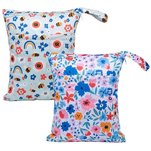 ALVABABY 2pcs Cloth Diaper Wet Dry Bags Waterproof Reusable with Two Zippered Pockets Travel Beach Pool Daycare Soiled Baby Items Yoga Gym Bag for Swimsuits or Wet Clothes LXYX8688
