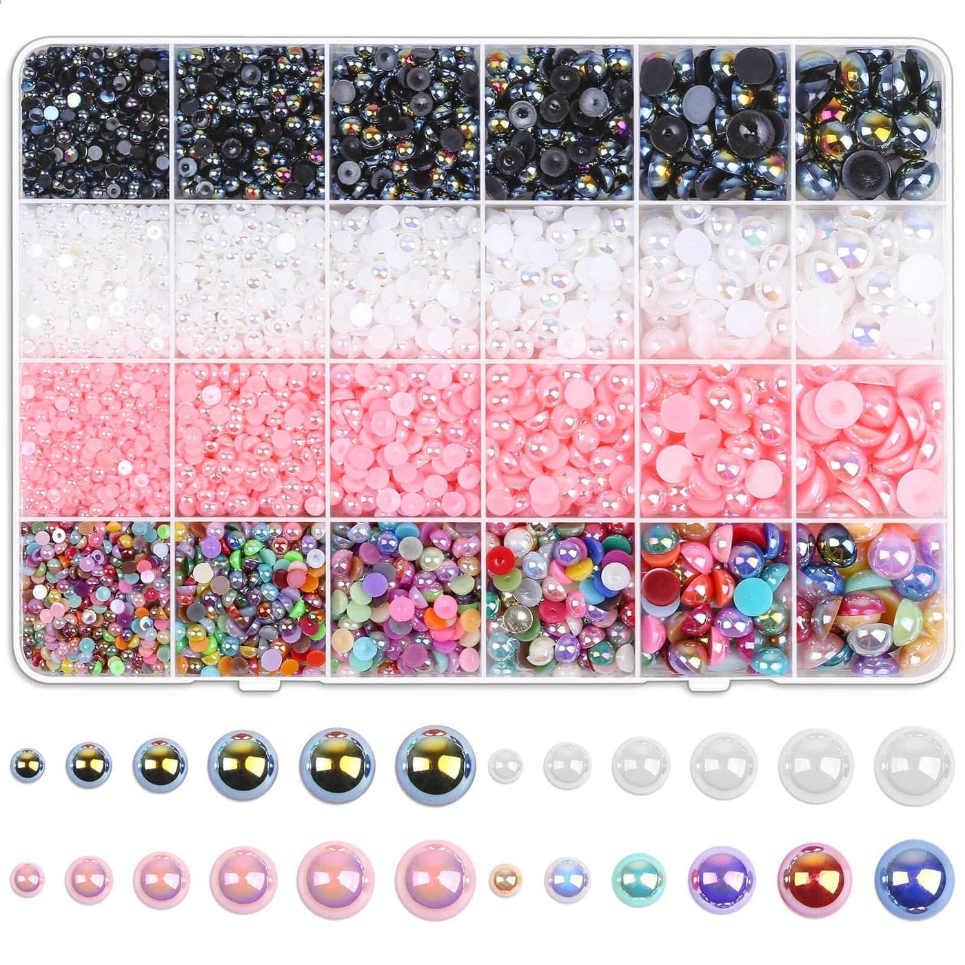 8000Pcs Flatback Pearls for Crafts Cridoz Assorted Sizes Half Round Pearl Beads Rhinestones for Nails Makeup Shoes Handmade Art Work