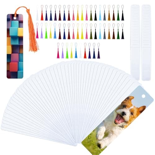 ZhouBoat 50 Sets Sublimation Blank Bookmarks, DIY Blank Aluminum Metal Bookmarks with Clear Bookmark Sleeves Tassels and Self-Sealing Bags for Crafts Birthday Reading Back to School Supplies