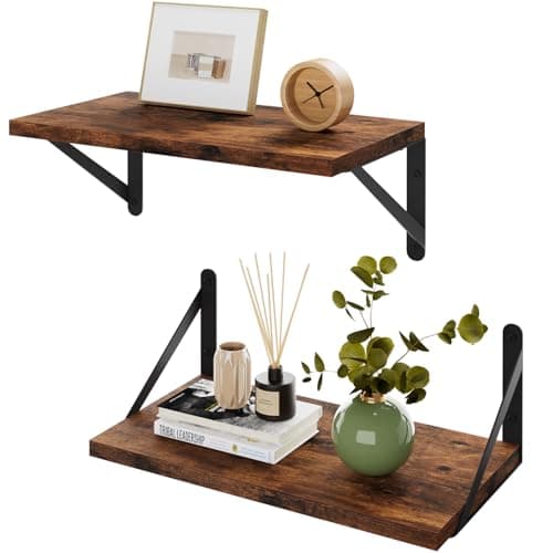 IBUYKE Deep Floating Shelves for Wall,8 Inch Deep Floating Shelves Set of 2,16W x 8D Wood Wall Shelf,Wide Floating Bookshelf for Living Room, Kitchen, Office TFS002H-2