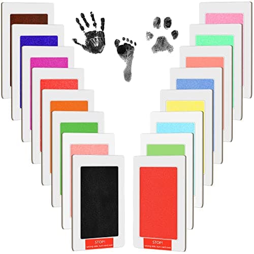 48 Pcs Inkless Baby Footprint Kit Includes 16 Pcs Colorful Ink Pad and 32 Imprint Card for Baby Hand and Footprints, Handprint Dog Paw Print Kit for Newborn Registry Gifts Family Printing Mom Girl