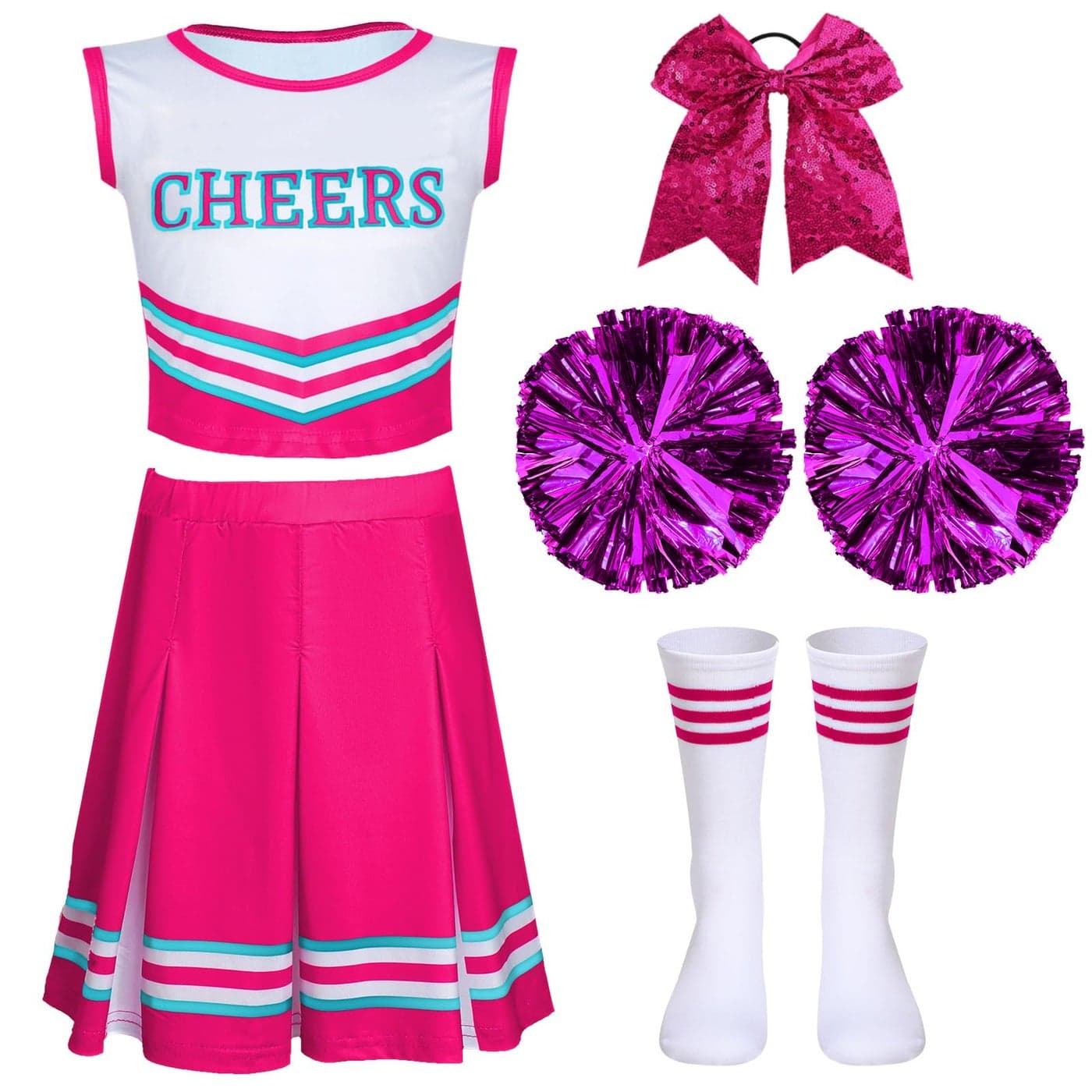 Unittype 4 Pieces Girls Cheerleader Costumes Outfit Cheer Uniform Halloween Dress for Party Birthday Pink67 Y