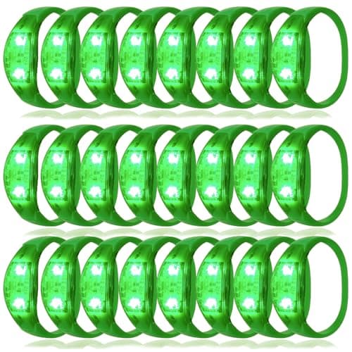 Dhseinat 24 Pcs LED Glow Bracelets Sound Activated Music Control Light Up Bracelets for St Pattys Non Candy Goodie Gift Bag Stuffers Treats for Boy Girl For Birthday PartyCarnivalConcertsgreen