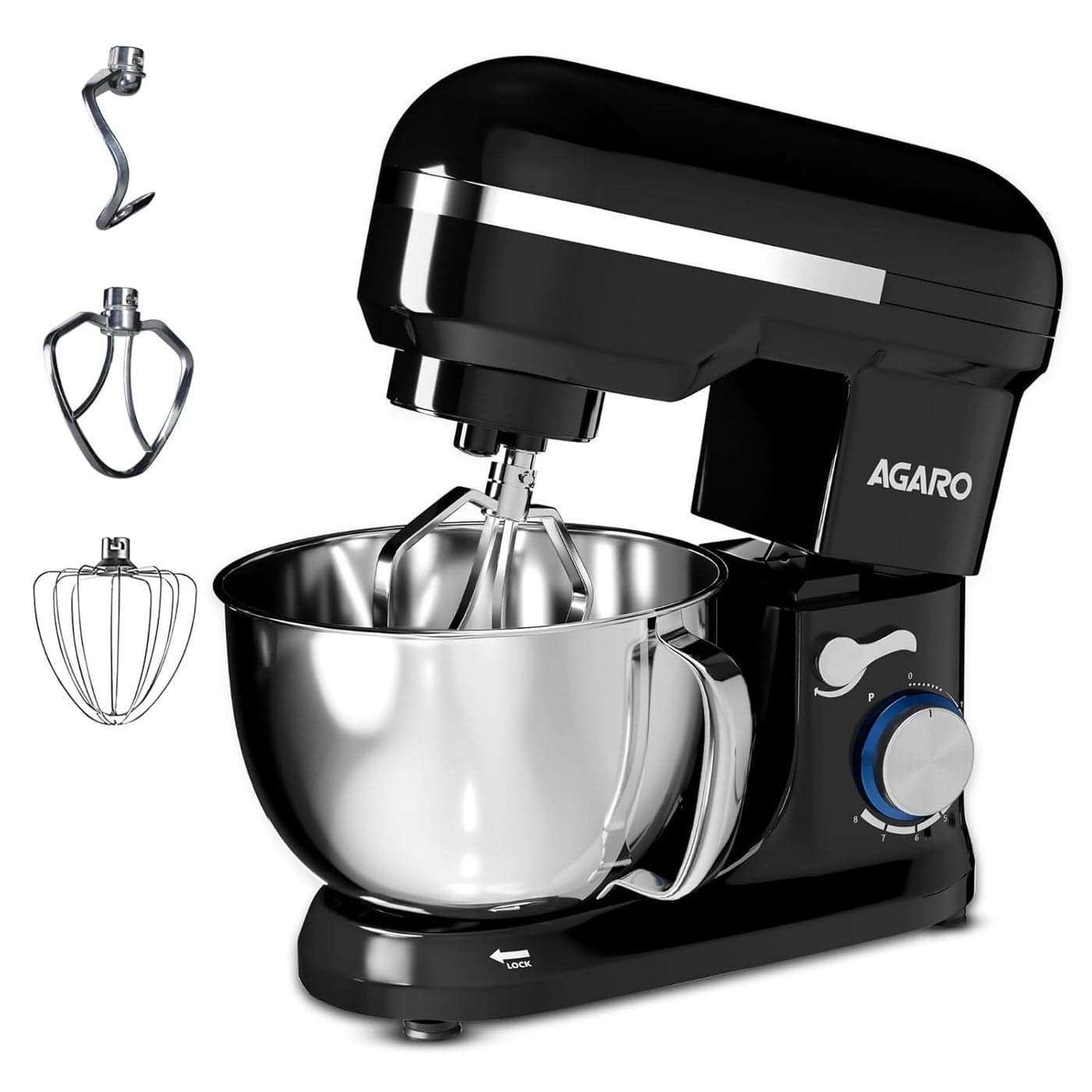 AGARO Royal Stand Mixer 1000W with 5L SS Bowl and 8 Speed Setting Includes Whisking Cone Mixing Beater Dough Hook and Splash Guard 2 Years Warranty by Brand