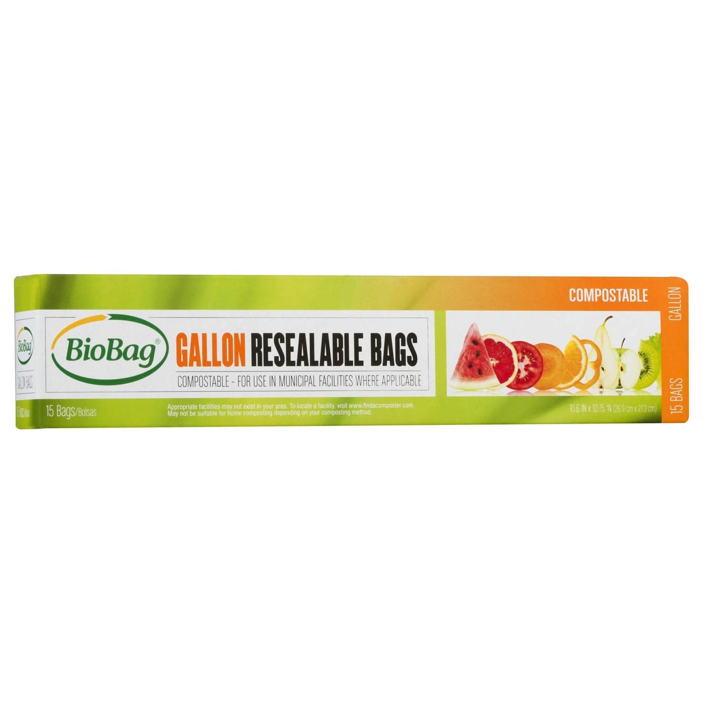 BioBag 100 Certified Compostable Resealable Food Storage Bags 180 Count Gallon Perfect for Refrigerator or Freezer