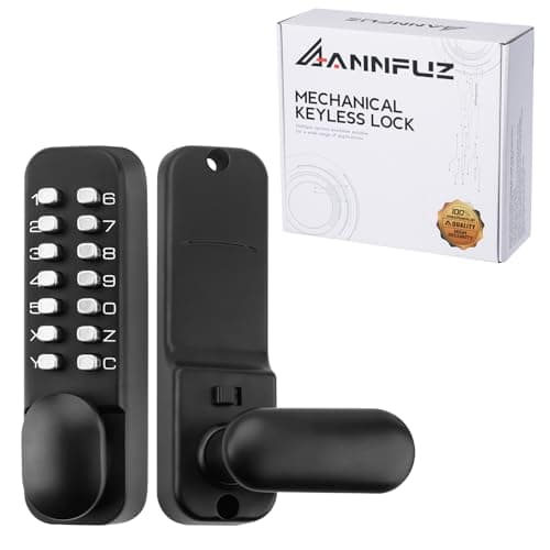 ANNFUZ Full Mechanical Keyless Entry Door Handle Lock with KeypadSingleSided Push Button Combination Code Lever LockAuto LockingInterior HoldOpeningfor Front GateNo BatteryMatte Black