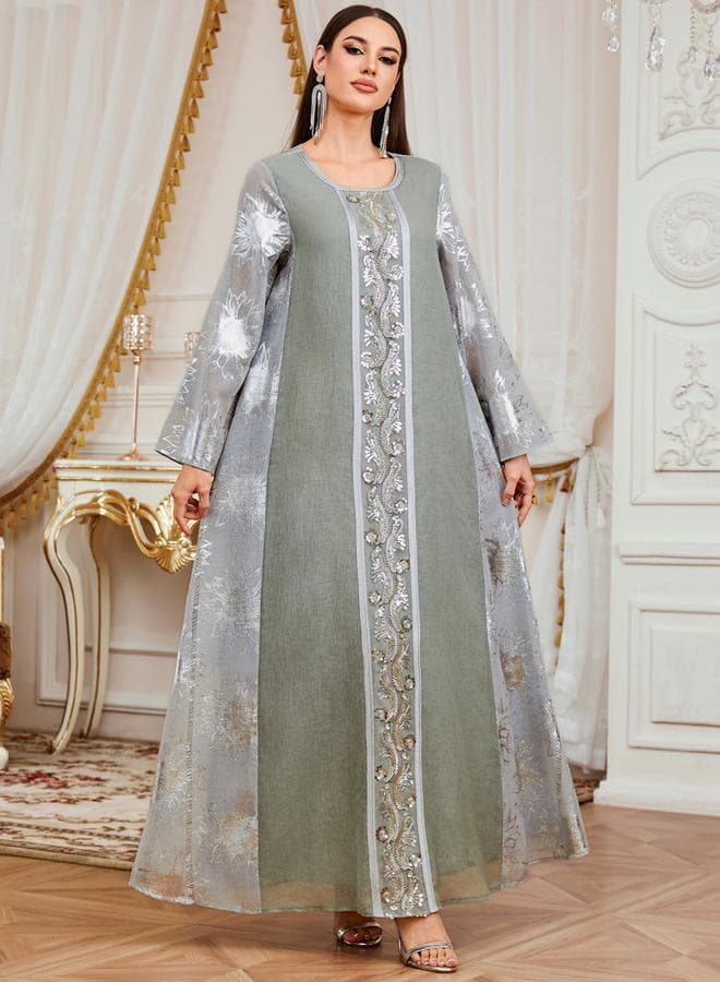 Women Green Floral Jacquard Jalabiya