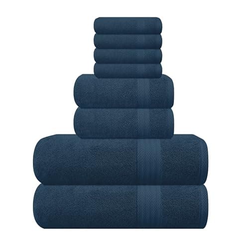 GLAMBURG Ultra Soft 8-Piece Towel Set - 100% Pure Ring Spun Cotton, Contains 2 Oversized Bath Towel 27x54, 2 Hand Towel 16x28, 4 Wash Cloths 13x13- Ideal for Everyday use, Hotel & Spa - Mineral Blue