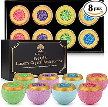 Set of 8 Luxury Bath Bombs 100 Natural Organic Vegan Home Spa Pamper Birthday Gift Christmas Presents Essential Oil Scented Bath Fizzer