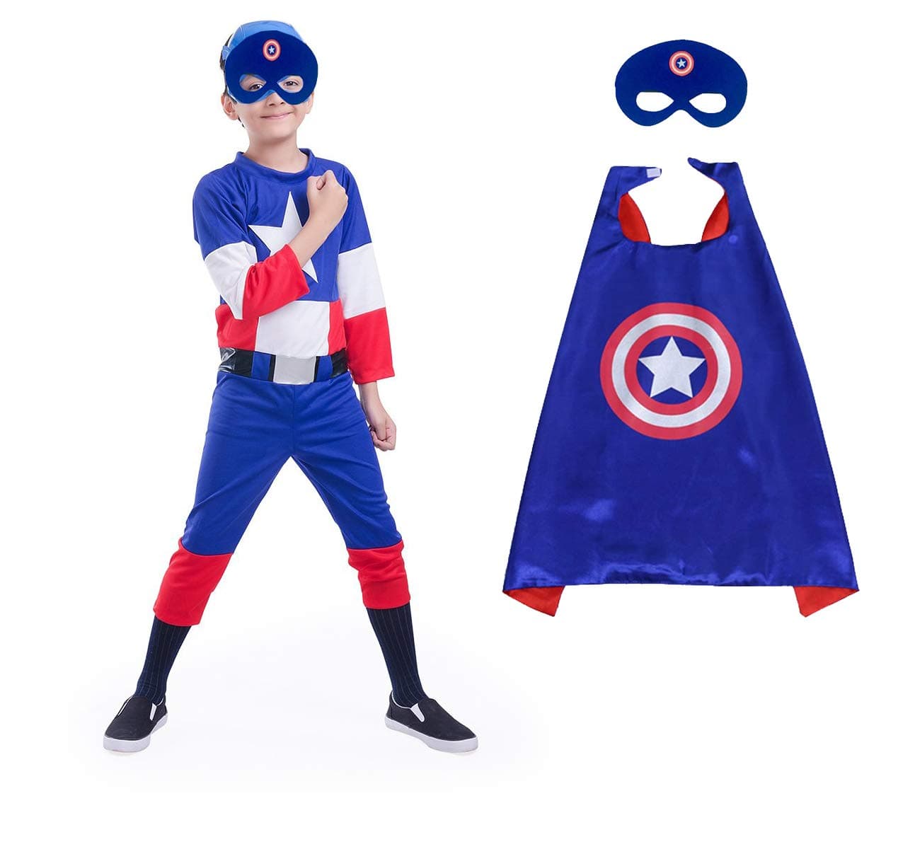 FancyDressWale American Soldier costume for Boys with Cape and Felt Mask; Blue; 6-8 Years