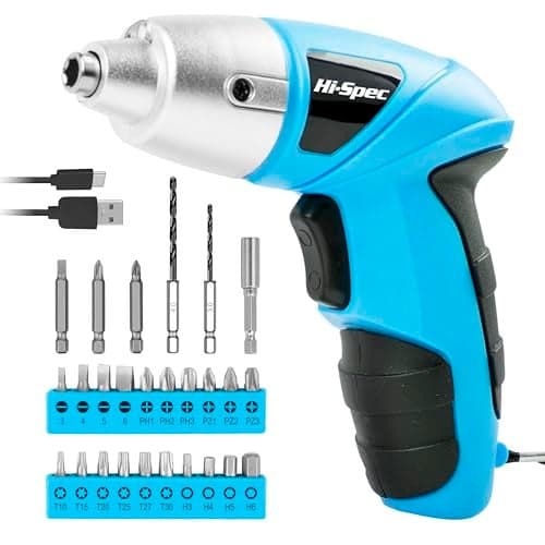 HiSpec 27pc 36V Blue USB Small Power Electric Screwdriver Set Cordless Rechargeable with Driver Bit Set