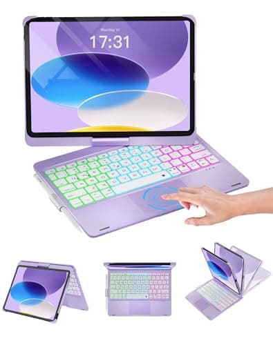 Baisla iPad 10th Generation Case with Keyboard 10.9"& iPad 11th(A16) & iPad Air 11 (M3/M2), Multi Trackpad, 360 Swivel & Rainbow Backlit for iPad Air 5th/4th, iPad Pro 11 4th/3rd/2nd/1st- Light Purple