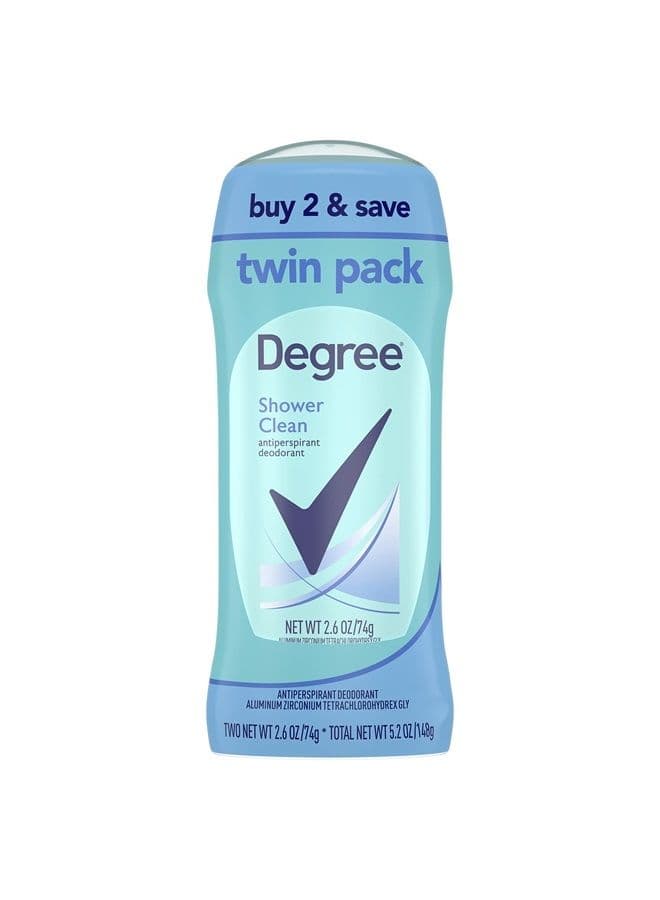 Degree Antiperspirant Deodorant Shower Clean Twin Pack 48-Hour Sweat and Odor Protection Antiperspirant for Women 2.6 oz