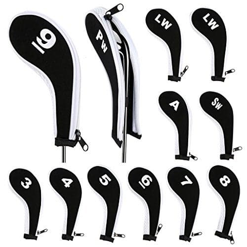 Hipiwe Number Print Golf Club Irons Covers Neoprene Zippered Driver Head Cover with Long Neck-Set of 12