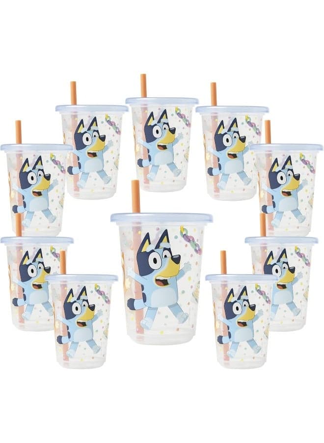 The First Years Bluey Take & Toss Toddler Straw Cups - Spill Proof Toddler Sippy Cups with Snap On Lids and Straws - Bluey Gifts and Bluey Party Supplies - 10 Oz - 10 Count