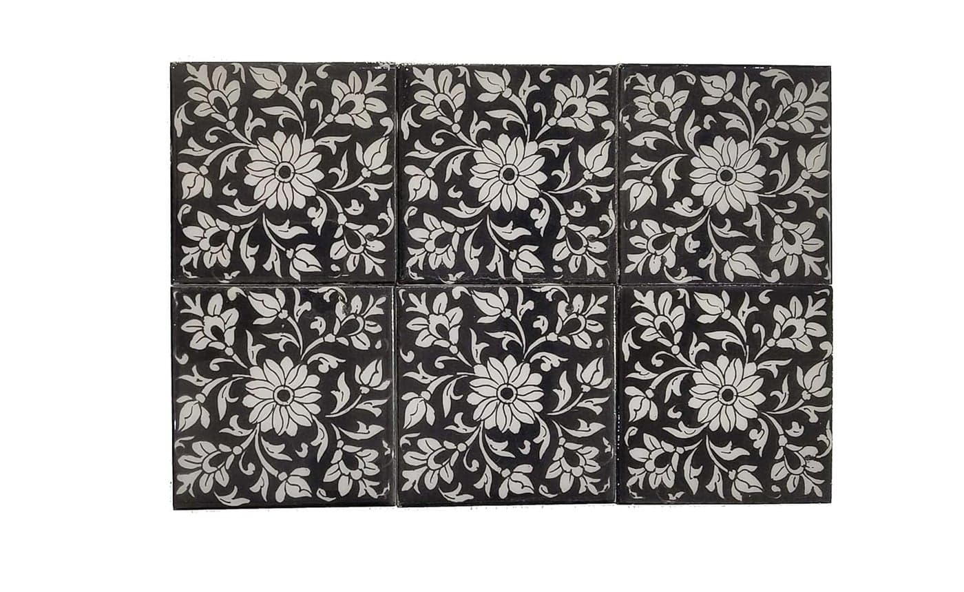 Shiv Kripa Blue Pottery Luxury Floral Decorative Crafted Tabletop Flooring Wall Interior Exterior Traditional 4 x 4 inch Tiles Pack of 6 Tiles