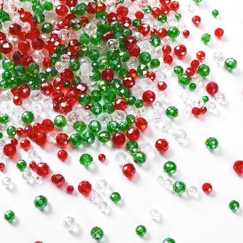 BOARDFEB Christmas Crystal Beads 1000PCS AB Beads for Jewelry Making Red Green White Glass Crystal Beads for Bracelets Christmas Crafts