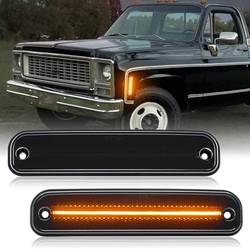 SHINEFIT Front LED Side Marker Lights Replacement For 1973-1980 C10 C15 C20 C25 C30 C35 K10 K15 K20 K25 K30 K35 C1500 C2500 C3500 K1500 K2500 K3500 Pickup Truck, Smoked Lens