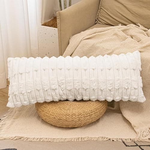 JoraLion Faux Fur Long Pillow Covers 14 x 36 inch Cream Soft Decorative Lumbar Pillow Cover Luxurious Pillow Case Home Decor for Sofa Bed Room Livingroom