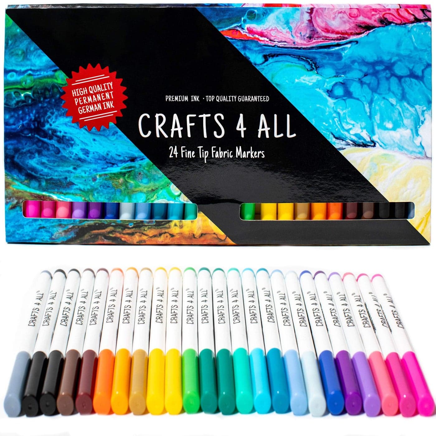 Crafts 4 All Fabric Pens for Clothes Pack of 24 No Fade Fabric Markers Permanent for Textile No Bleed Machine Washable Shoe Markers for Fabric Decorating Laundry Marker Erases Stains Easily