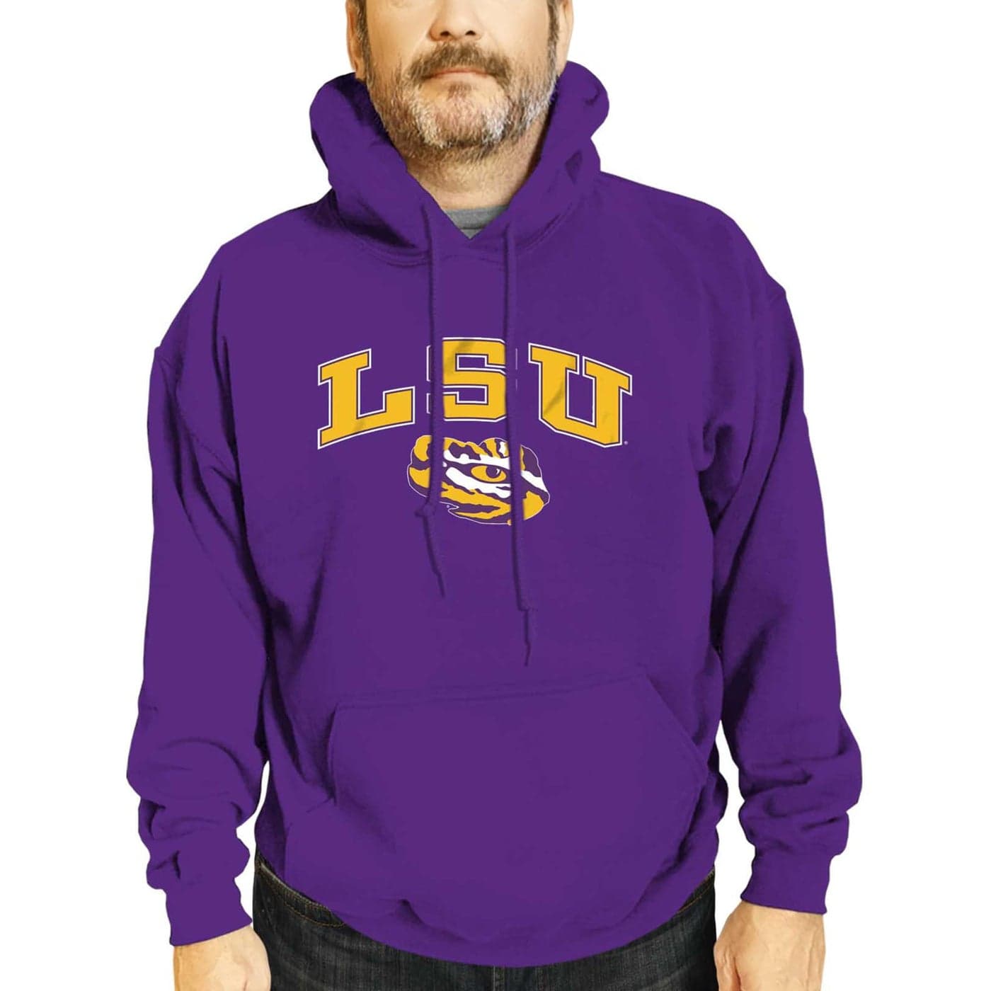 Campus Colors Adult Arch Logo Soft Style Gameday Hooded Sweatshirt LSU Tigers Purple Small
