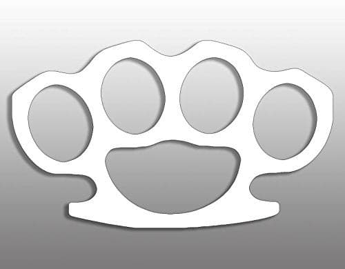 White Vinyl Brass Knuckles Shaped Sticker Window Decal Badass MMA Fight Fighter Funny for car Truck or Laptop 3 x 5 inch