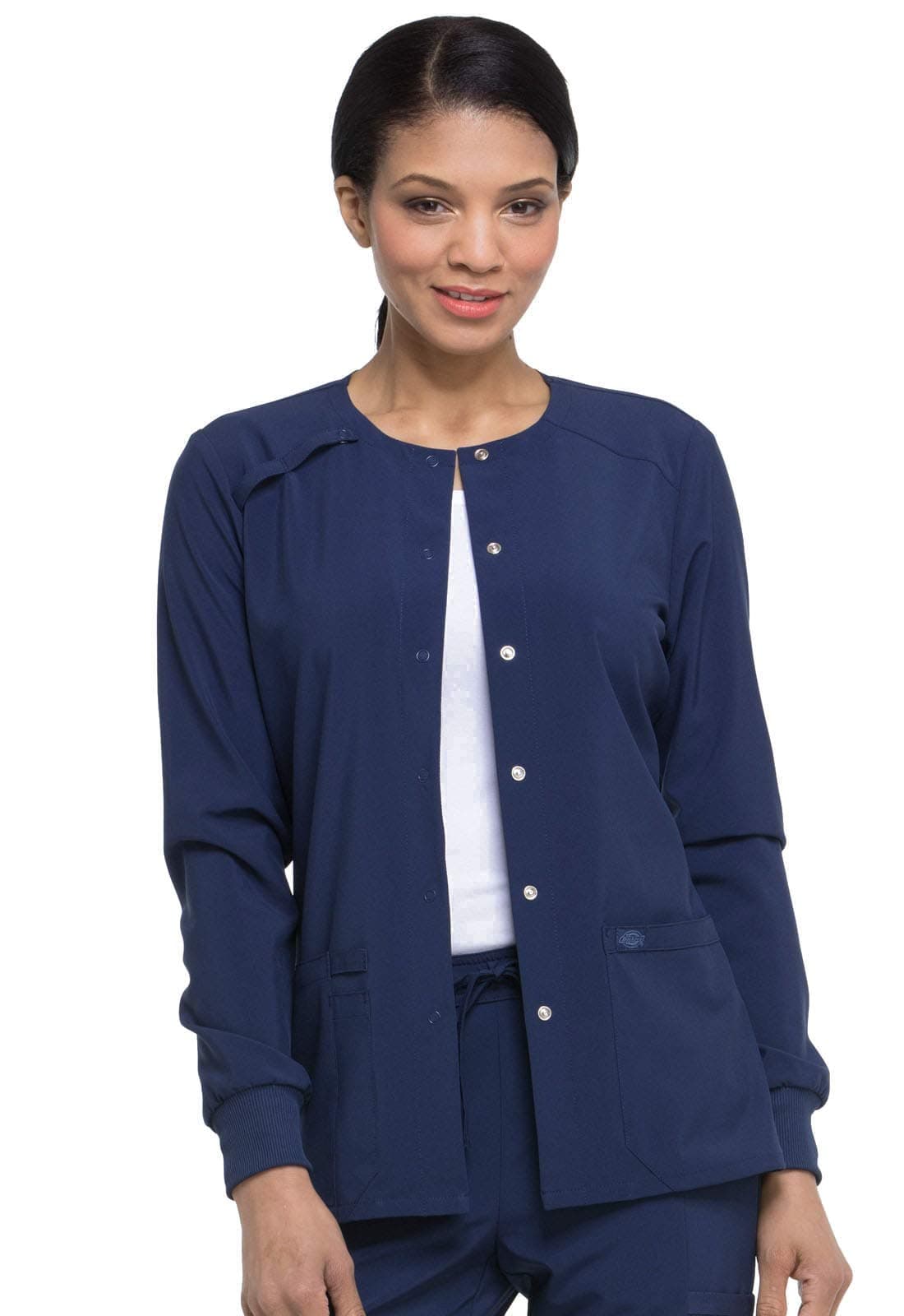 Dickies Scrub Jackets For Woman Snap Front Warmup Jacket With 2 Pockets DK305 M Navy