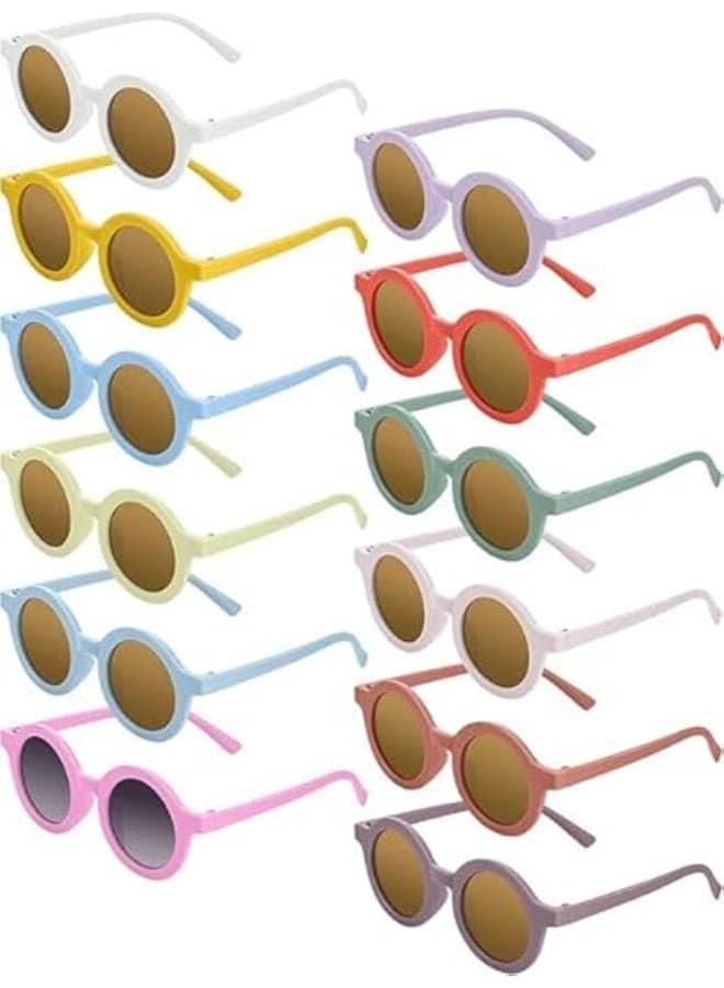 12 Pairs Kids Round Sunglasses, Toddler Boys Girls Retro Cute Sunglasses Bulk Set, for Party Outdoor Eyewear, UV Protection, Ages 3-10