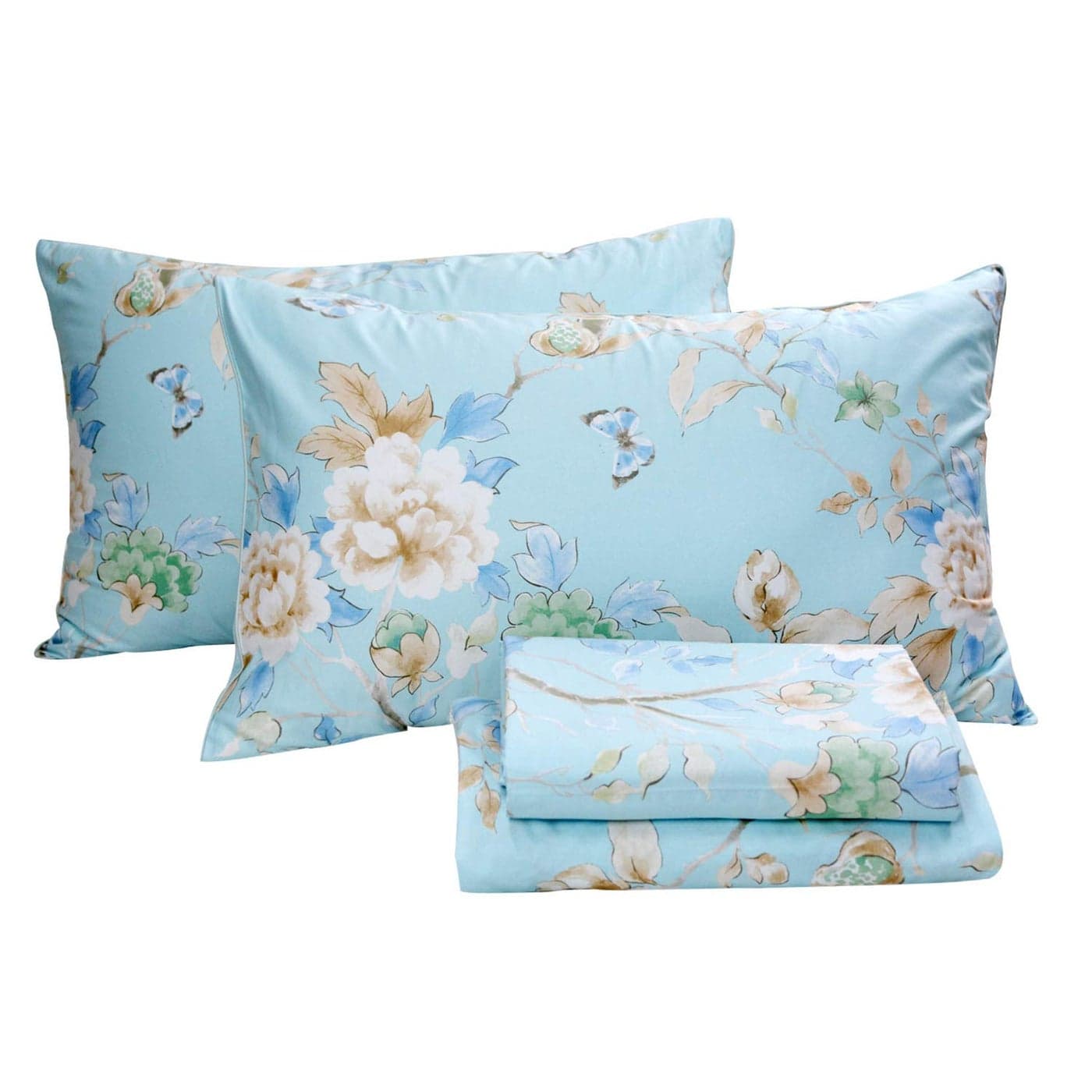 FADFAY Floral Bedding Shabby Blue Bird Print Bed Sheet Set Luxury Bedding Collections 800 Thread Count 100 Egyptian Cotton Deep Pocket 4 PieceTwin Size