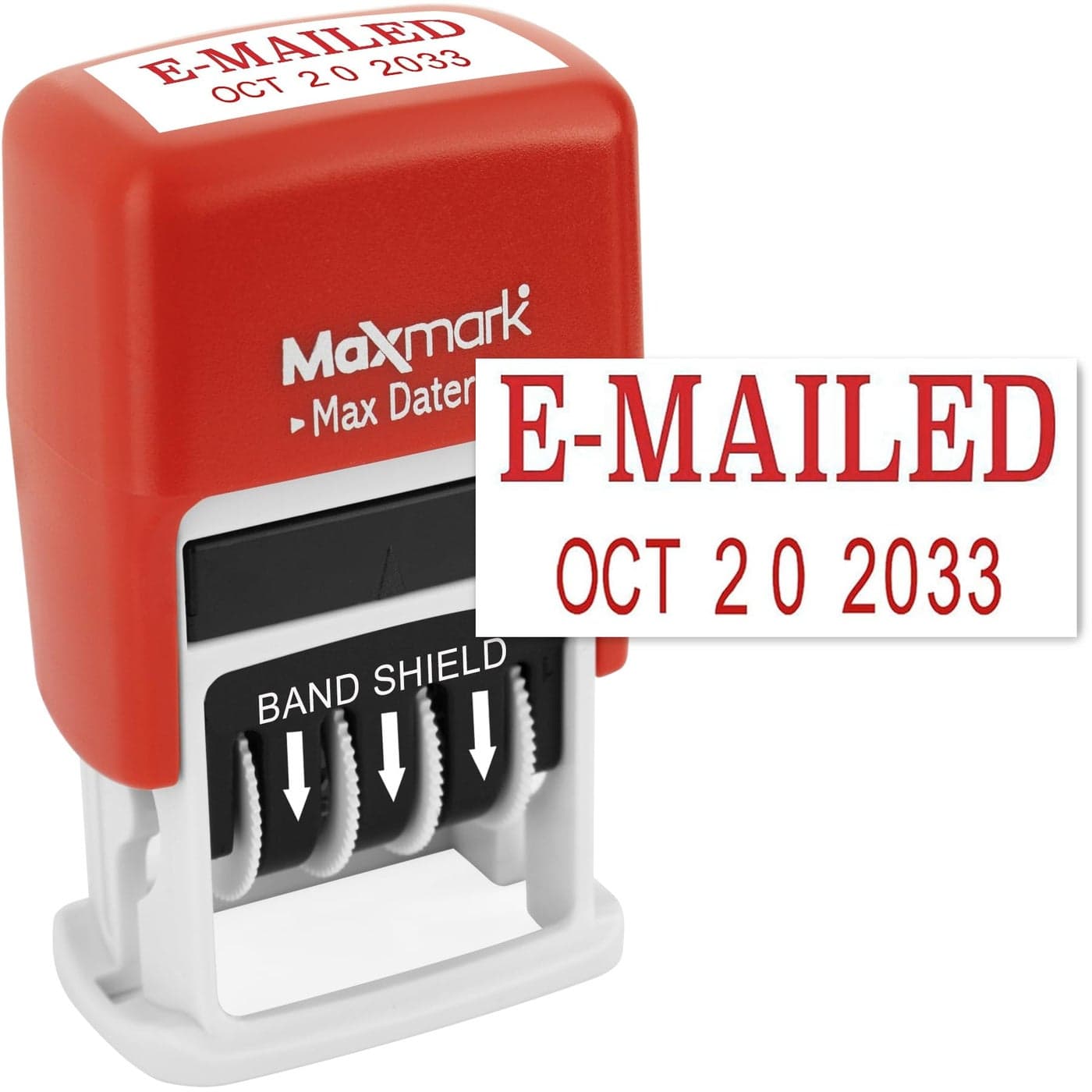 MaxMark SelfInking Rubber Date Office Stamp with EMAILED Phrase Date RED Ink Max Dater II 12Year Band
