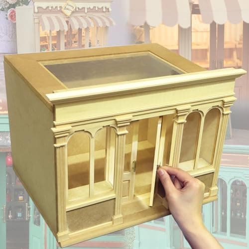 iLAND Wooden Dolllhouse Room Box on 112 Scale Wood Houses for Crafts to Make a Miniature Coffee Shop Magic House Store Classic Creative