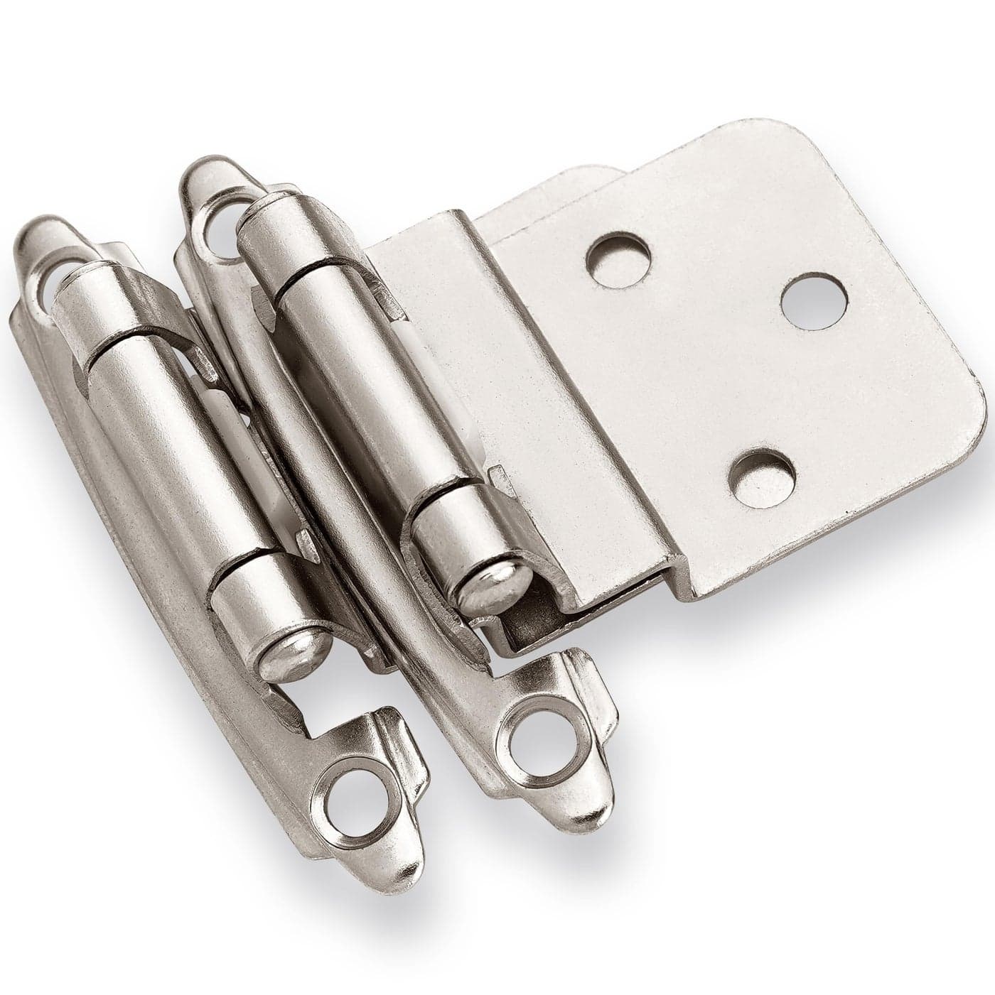 DecoBasics 38 Inset Cabinet Hinges Brushed Nickel 1 Pair 2 Pcs Offset Self Closing Cabinet Hinges for Kitchen Cabinets Satin Nickel wSilicon Bumpers Upgraded Screws