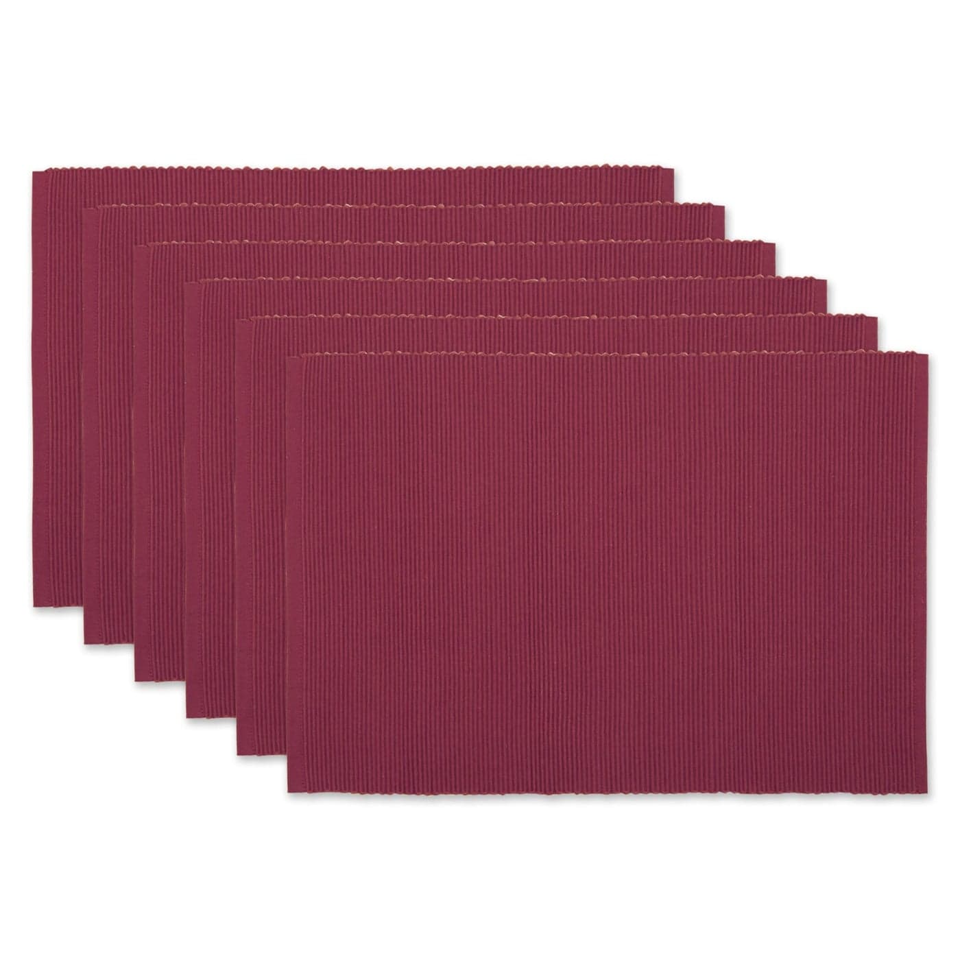DII Basic Everyday Ribbed Tabletop 100 Cotton Placemat Set 13x19 Barn Red 6 Piece